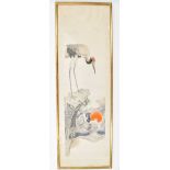 Embroidery. "Crane on a tree-trunk near the coast"