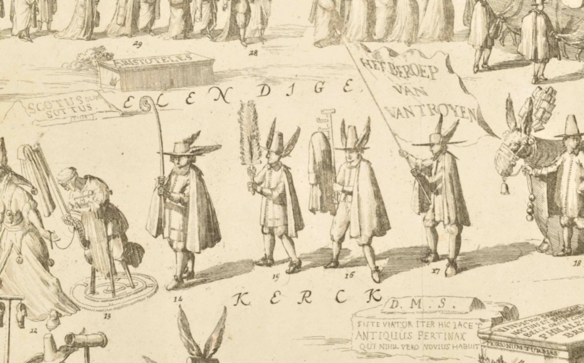 Caricatural funerary procession of pastor Abraham van de Velde, 14 June 1677 - Image 3 of 7