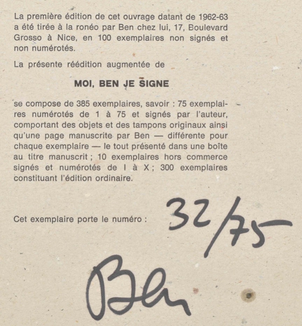 Ben Vautier, Moi Ben Je Signe, 1975 - Image 6 of 10