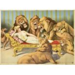 [Lions] "Woman on divan surrounded by lions"