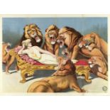 [Lions] "Woman on divan surrounded by lions"