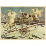 [Dogs. Horses. Monkeys. Polar bears] "Icy landscape with animal act on seesaw"