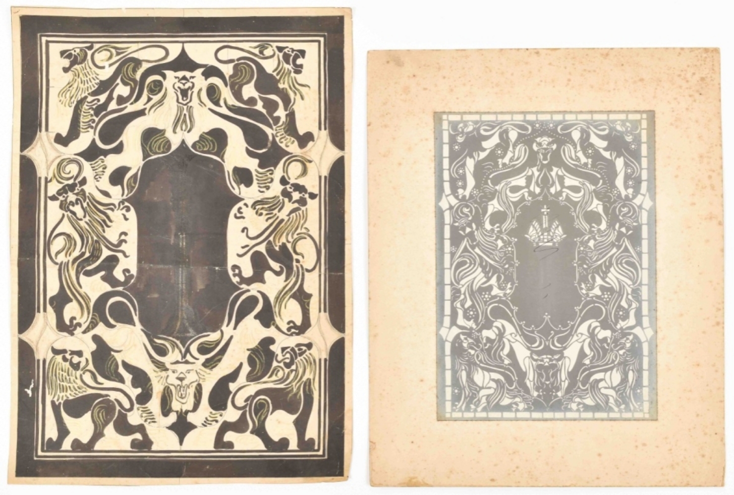 C.A. Lion Cachet (1864-1945) Three drawings: Design for a book binding