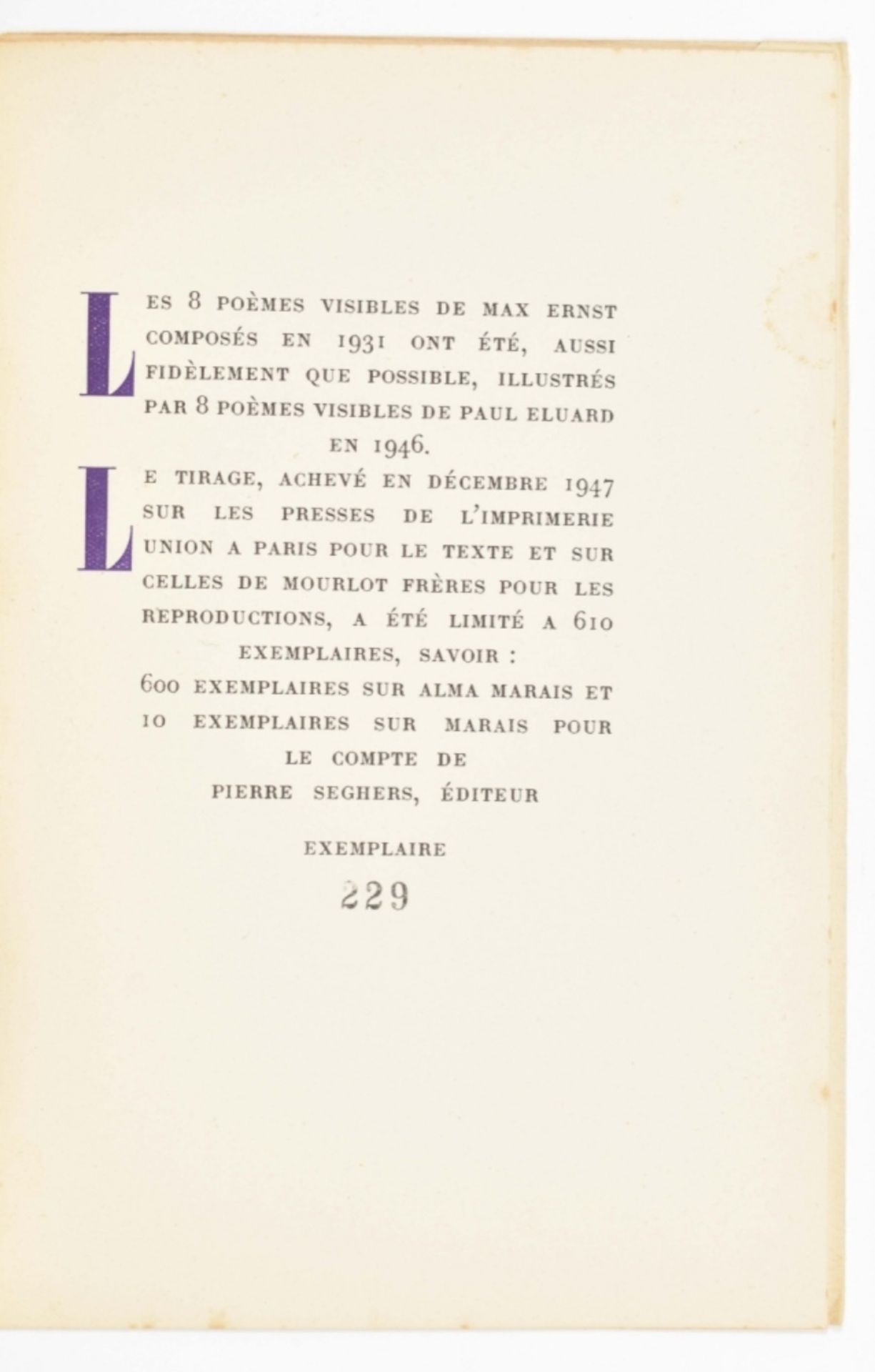 Paul Eluard, Max Ernst. L'Interieur de la Vue. 8 Poèmes Visibles - Image 5 of 10