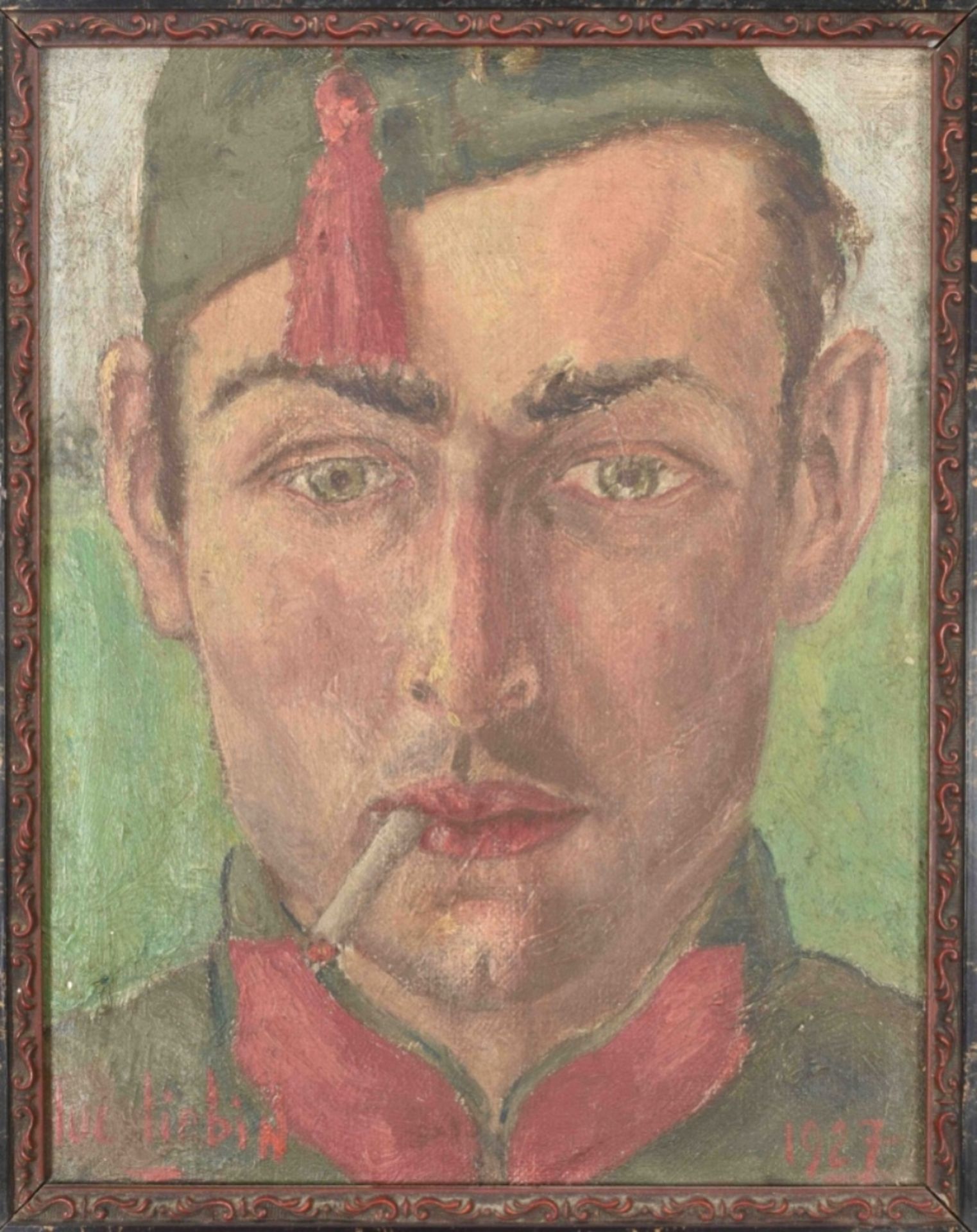 Luc Liebin (20th cent.). "Portrait of a young soldier smoking a cigarette" - Image 2 of 5