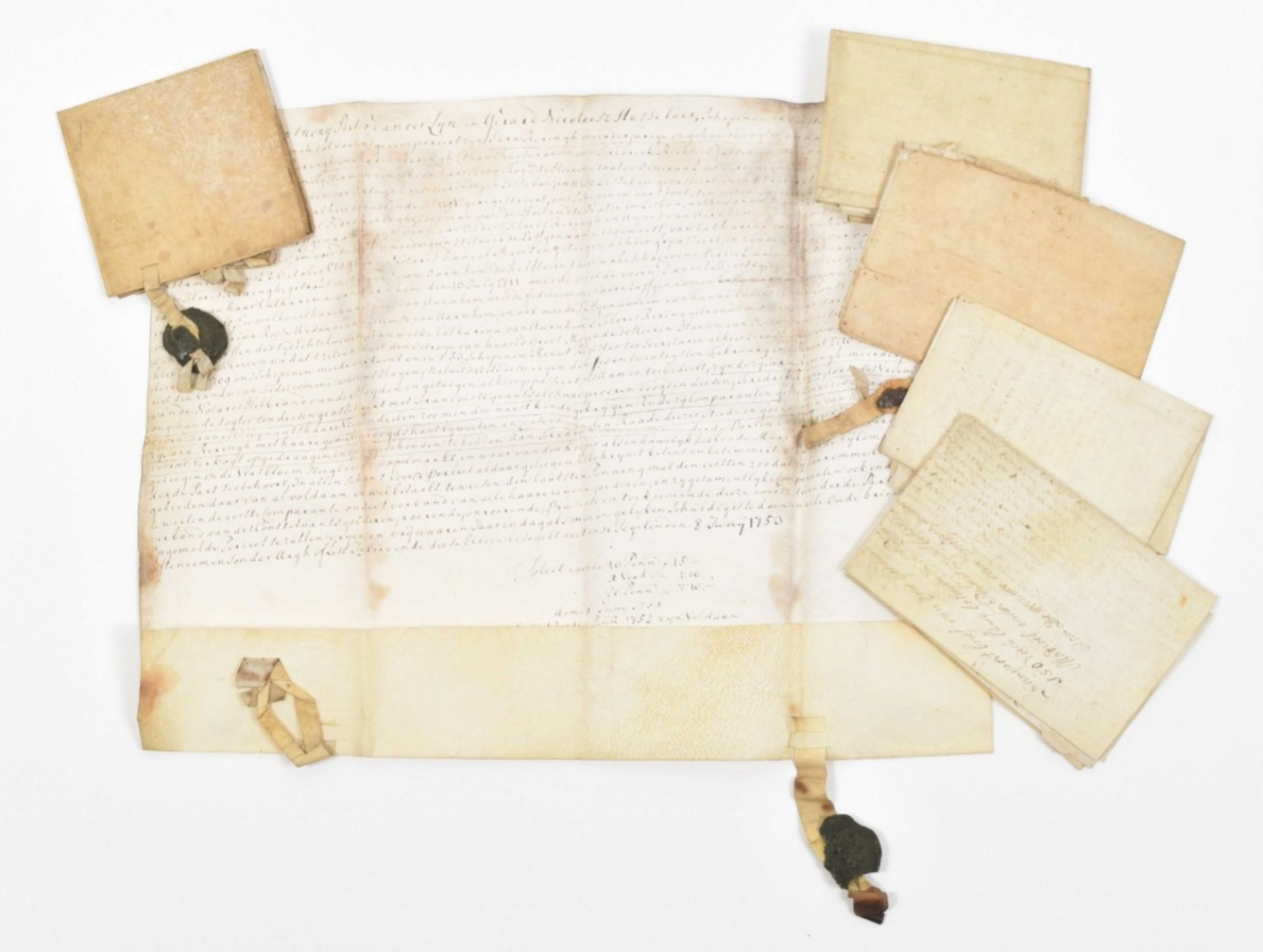 Six Dutch notarial deeds, 1675-1756