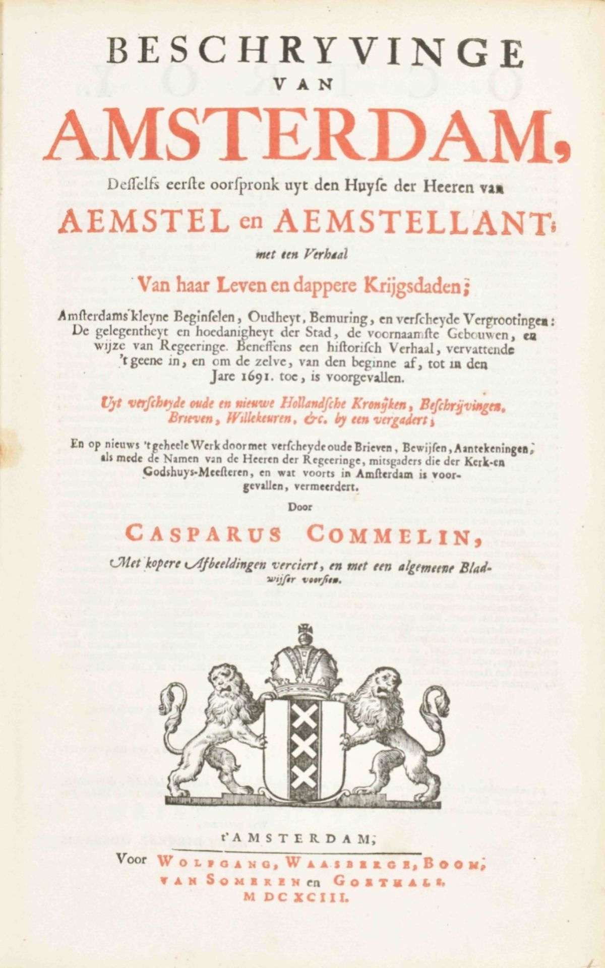 Casparus Commelin. Beschryvinge van Amsterdam, - Image 2 of 10