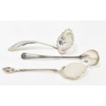 Three items: Openwork and engraved silver sprinkle spoon