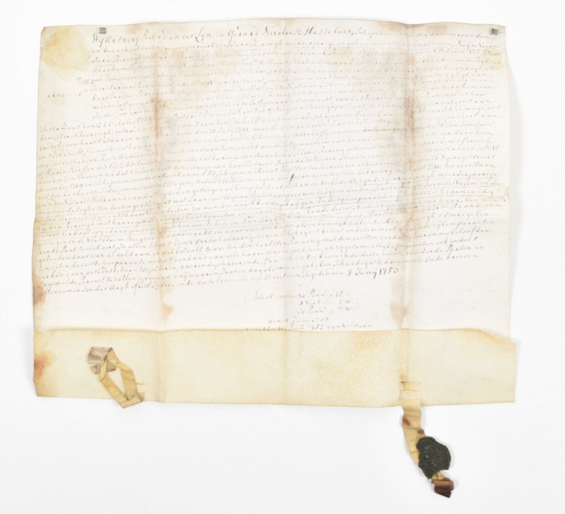 Six Dutch notarial deeds, 1675-1756 - Image 3 of 10