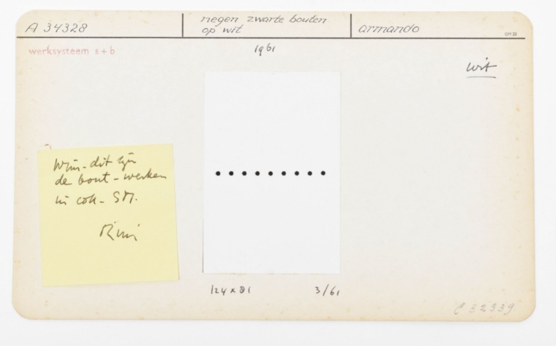 Armando, filing cards from the Stedelijk Museum, 1961-1971 - Image 5 of 6