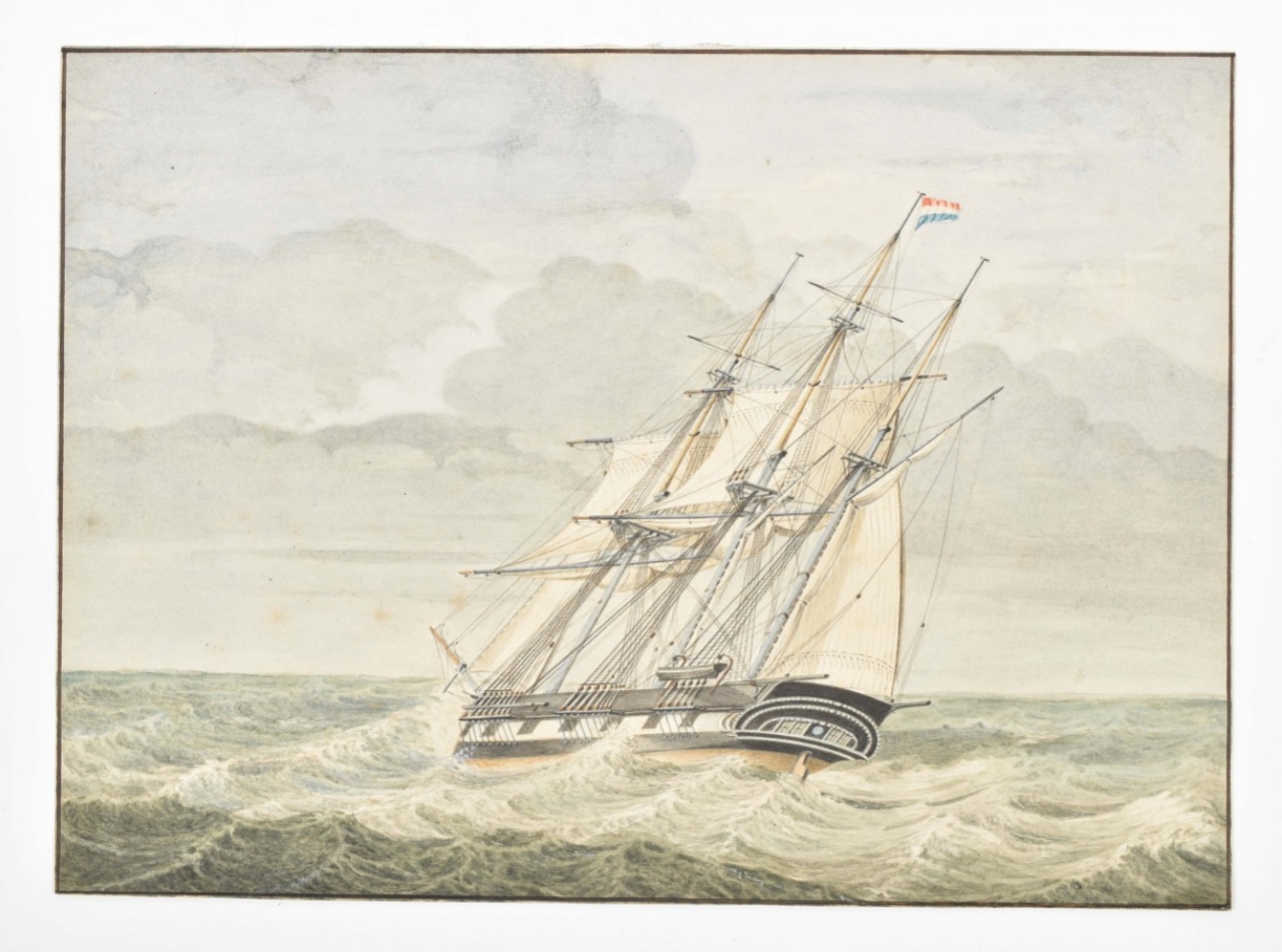 Five miscell. drawings: "View of a Dutch threemaster at sea" - Image 3 of 10