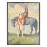 Gayle Porter Hoskins (1887-1962) (attrib.). "Cowboy on horseback, with standing cowgirl"