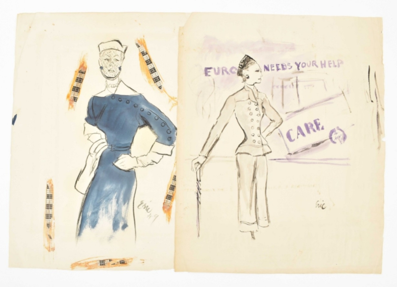 Carl "Eric" Erickson (1891-1958). Two fashion illustrations