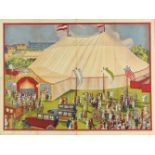 [Big top] "Bird's-eye view of circus tent and audience"