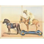 [Dogs. Donkeys. Horses] "Horse pulling cart with donkey carrying a bear"