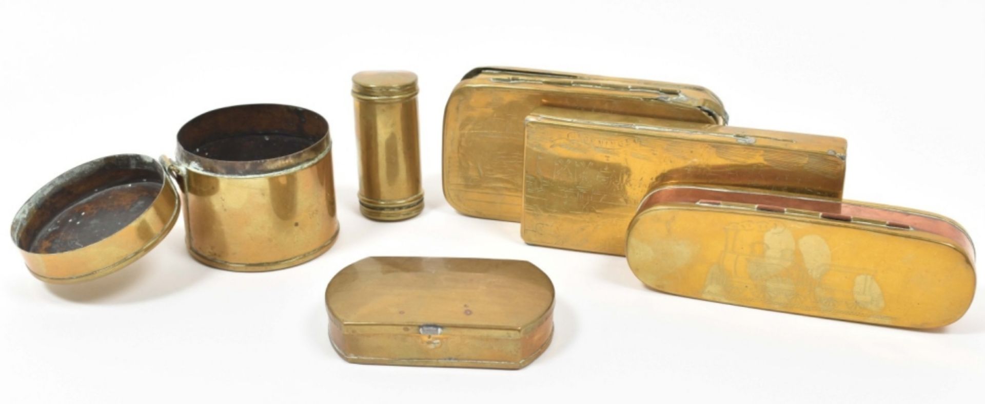 Collection of 6 brass (tobacco) boxes