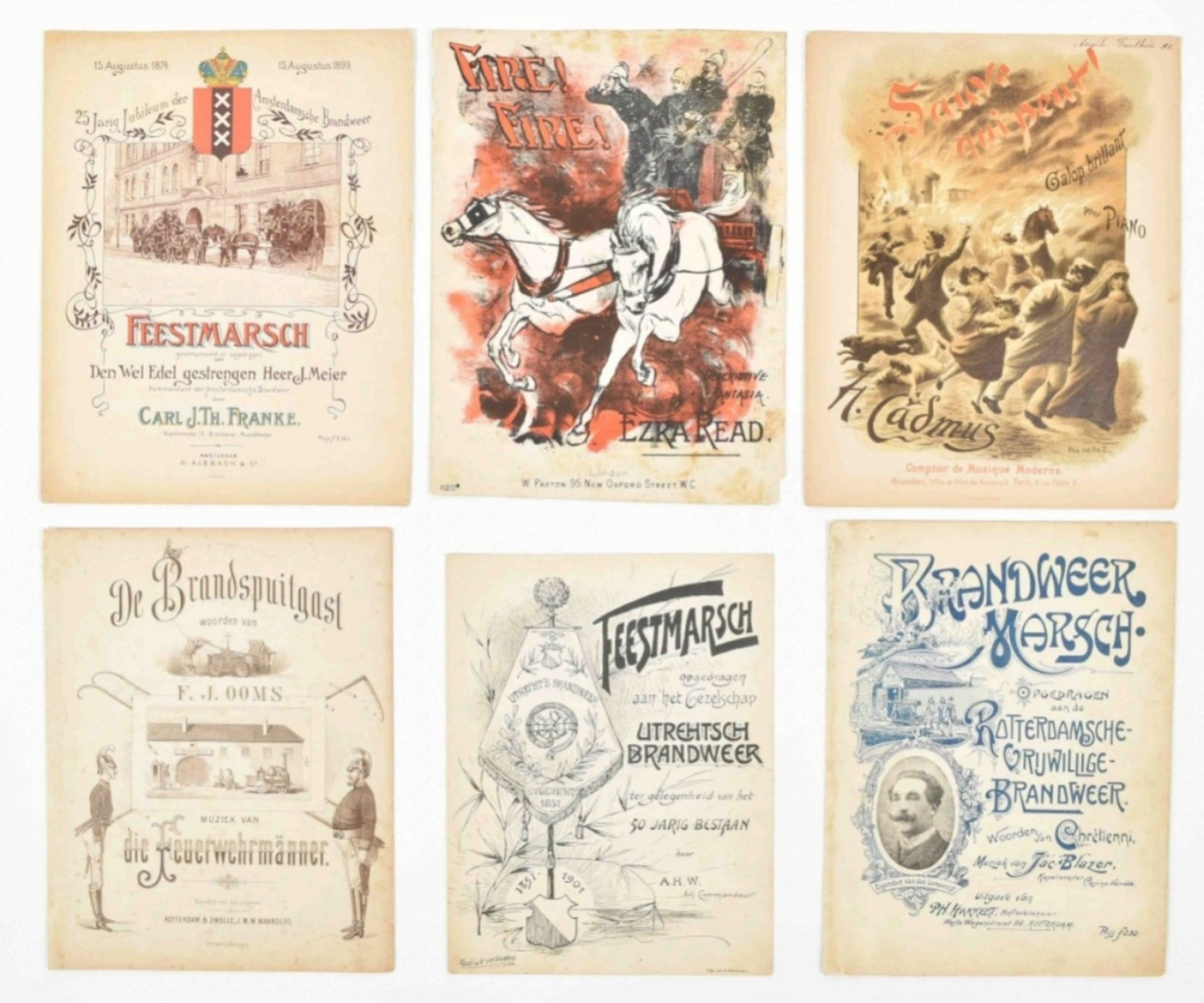 Collection of sheet music about fires and firemen