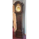 Huge Waring & Gillow (London & Paris) circa 1905, Oak grandfather clock with barley twist