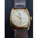 Ladies vintage Record 9ct rose gold case and original leather strap