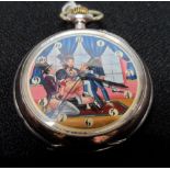 German antique 800 silver pocket watch, hand-painted erotic face