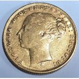 Queen Victoria young head 1875 sovereign, Sydney mint