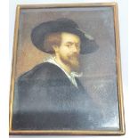 Antique miniature watercolour portrait, indistinctly signed, after the original 1623 self portrait