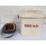 Enamel bread bin and enamel oven dishes