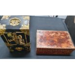 Victorian Tortoise shell wooden box together with a 20thC Chinese Lacquered miniature cabinet (2),