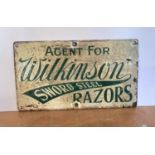 Early 20thC double sided "Agent for Wilkinson Sword steel Razors" enamel sign, 25 x 41cm