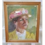 J C Whitaker 2000 pastel portrait of a young lady in a straw boater, The portrait measures 60 x 47cm