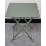 Folding green metal table together with an old school chair (2)