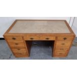Mid 20thC Oak desk with white leather top