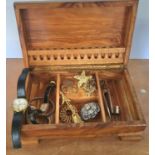 Unusual wooden jewellery box with a cigar decorating the outer box containing some costume jewellery
