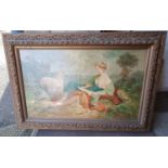 Large indistinctly signed, early 20thC French oil on canvas painting depicting a well dressed