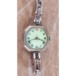 Ladies antique 9ct gold cased wristwatch, circa 1900 with octagonal face and enamel dial with