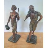 Pair of cold painted bronze water carriers both signed Debut (2), Both measures approx 32cm tall