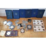 20thC British coin sets and commemorative coins to include a boxed 1951 festival of Britain, 6 first