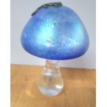 Heron art glass mushroom paperweight with metal Lizard to top