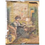 Circle of E Vuillard, period pastel drawing of lady in interior, labels verso, bears signature, on