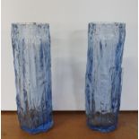 Pair of Whitefriers blue glass bark tumblers (2) 17cm tall