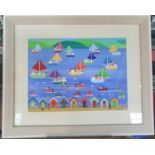 Gordon Barker (Gibraltar born 1960) Acrylic on paper "Summer yachting", framed, The painting