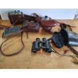 Kershaw 1943 British military binoculars with original metal carry case with spring release together