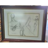 Attributed to Laura KNIGHT (1877-1970) pencil sketch of ballet dancers, bears signature, framed