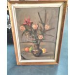Large 20thC oil on canvas of a still-life, bears initials G.L.H, wood framed, The oil measures 72