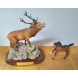 Border Fine Arts "Red Stag", on wood plinth together with a small Beswick Foal (2)