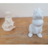 Two small German parianware figurines (2) Rabbit is Kaizer
