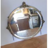 Circular bevel edged Edwardian hanging mirror with Art Deco style metal frame