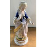 Unmarked 19thc French porcelain figurines of a lady, possibly Jean Gille