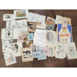 Collection of small 1930s-1950s ink, watercolour and pencil drawings, mainly by Donald Barnes of