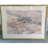 Keith BOWEN (Born 1950) large pastel, moorland landscape with solitary sheep, signed lower right,